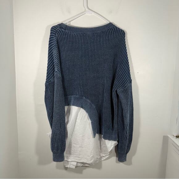 Anthropologie Pilcro Asymmetrical Twofer Blue Chunky Layered Sweater Top Large - Picture 14 of 16